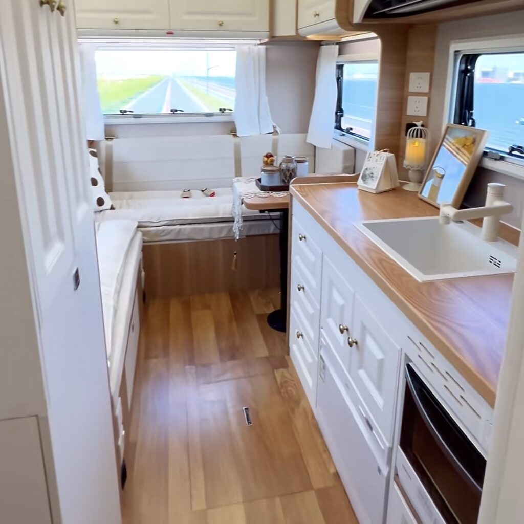 campervan conversion with custom aluminum honeycomb RV furniture cabinets and wall panels
