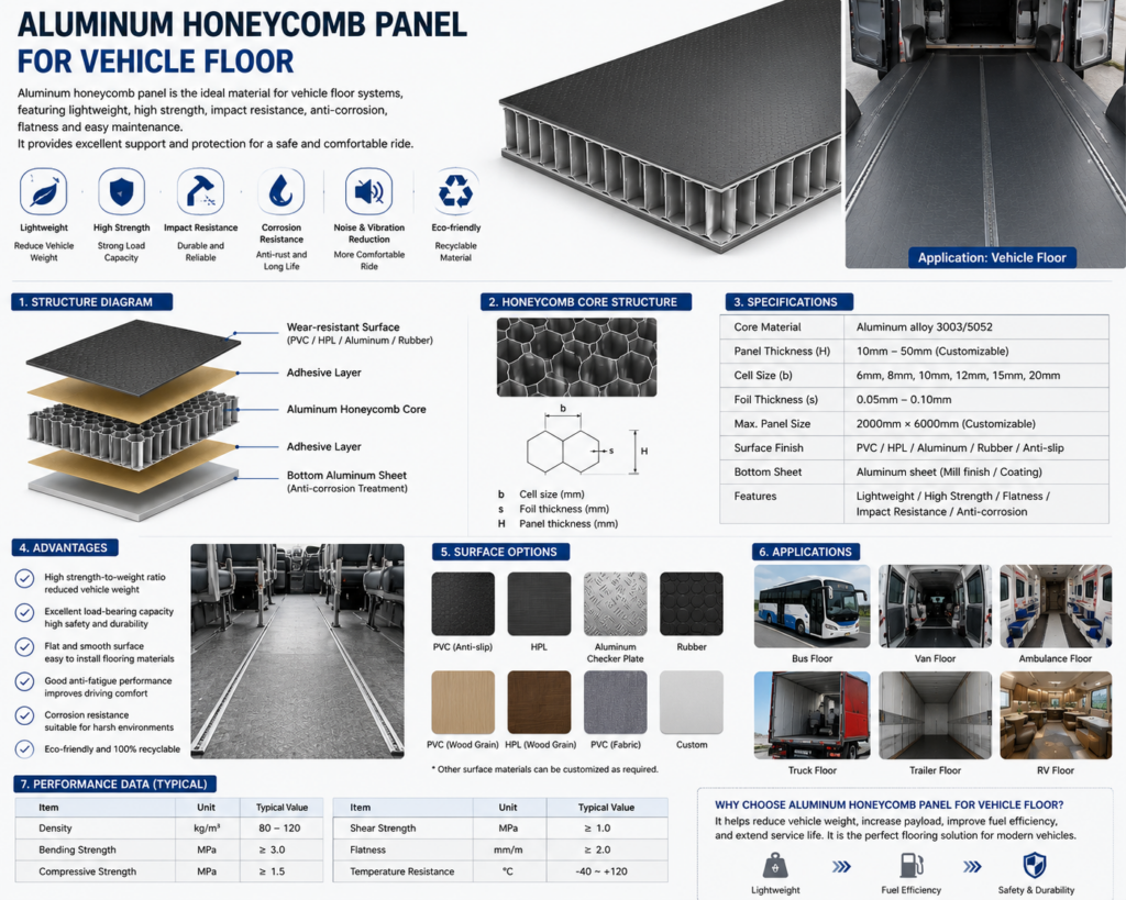 Aluminum honeycomb panel for vehicle floor
