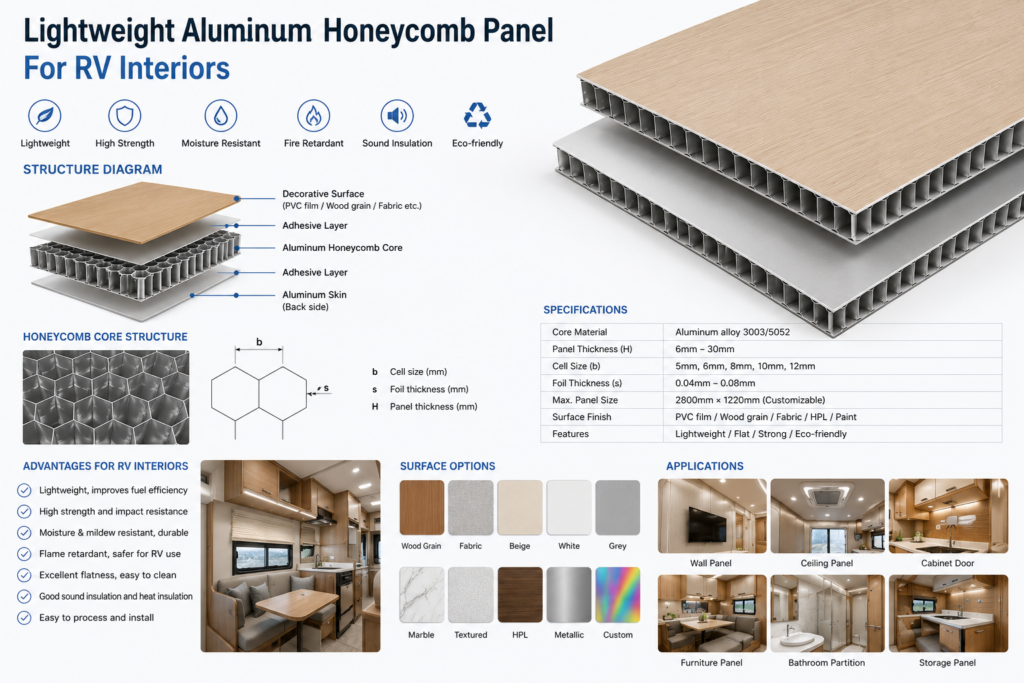 bare-aluminum-honeycomb-panel - Lightweight aluminum honeycomb panel for RV interiors