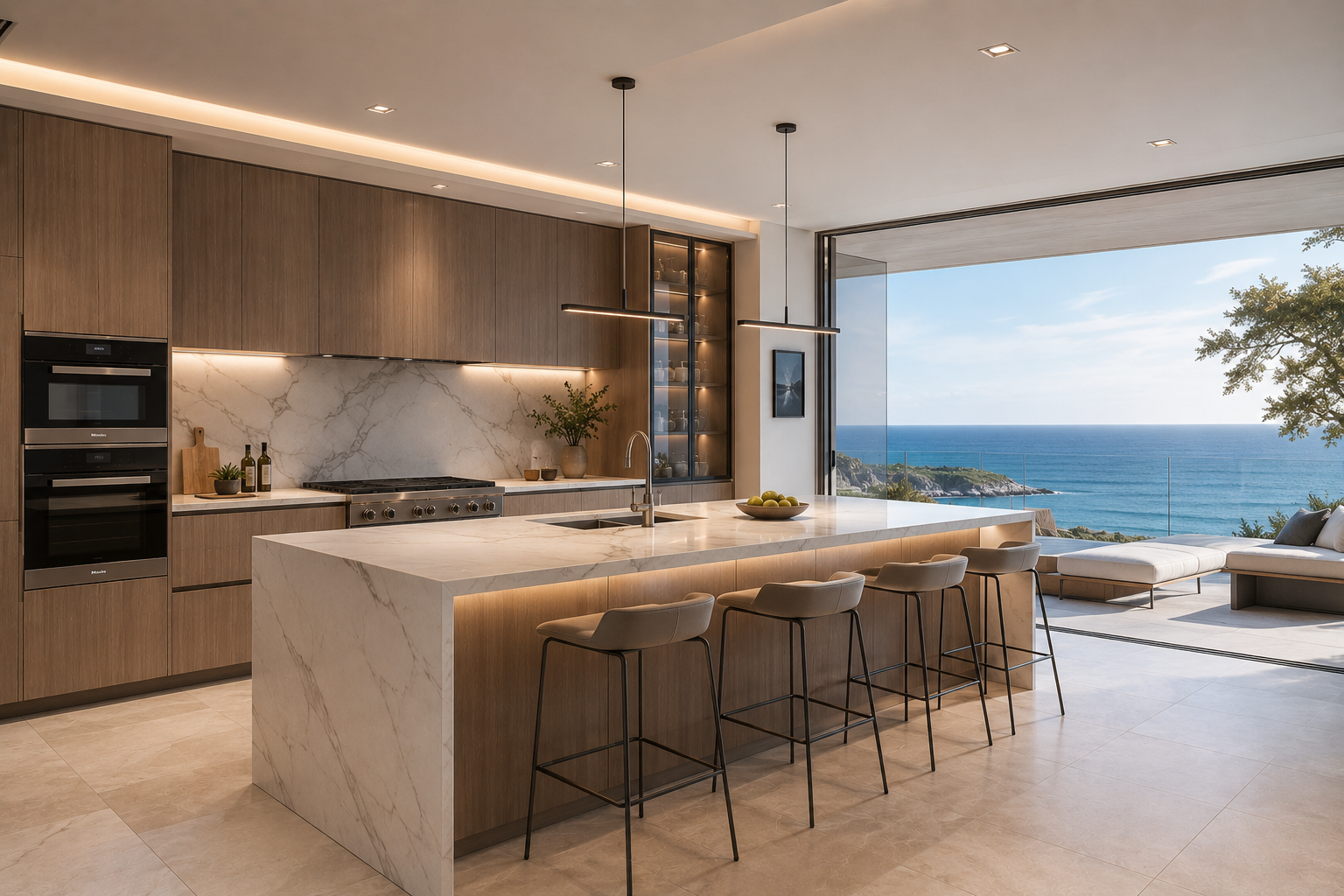 luxury beachfront villa aluminum kitchen cabinets