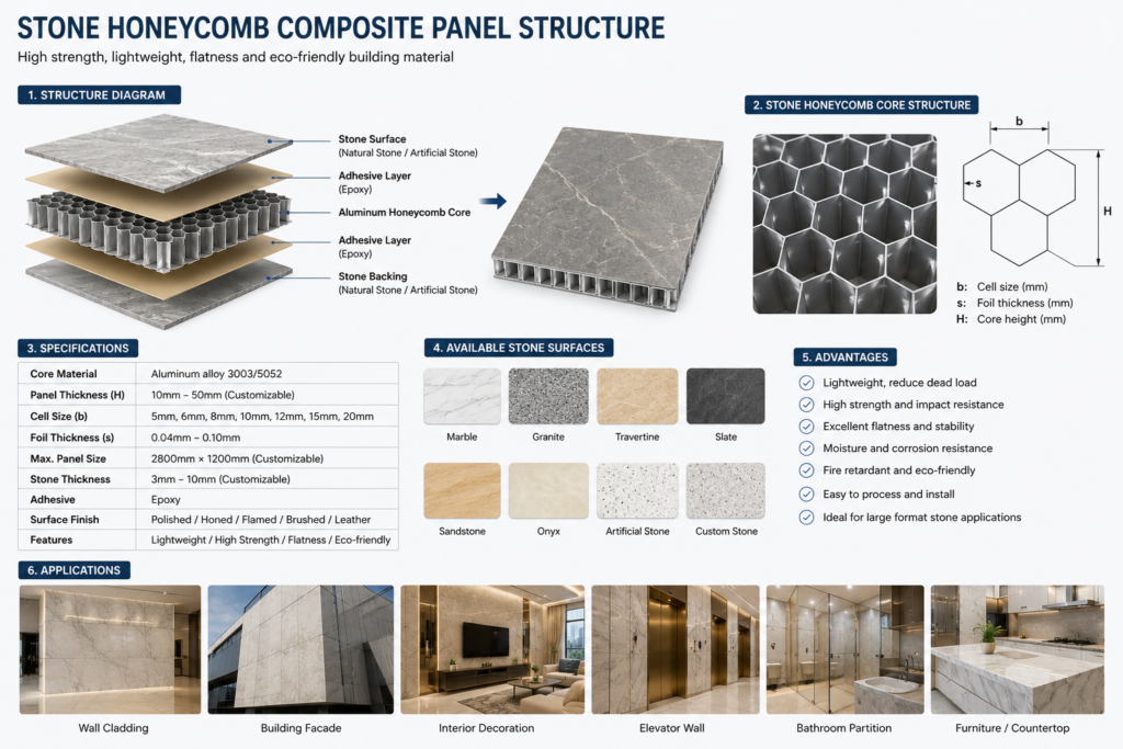 Stone honeycomb composite panel structure
