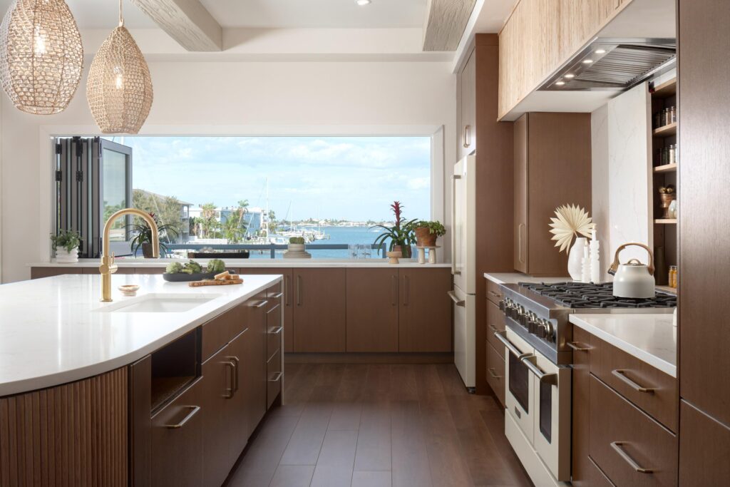 Beachfront aluminum kitchen cabinets with marine-grade aluminum honeycomb panels