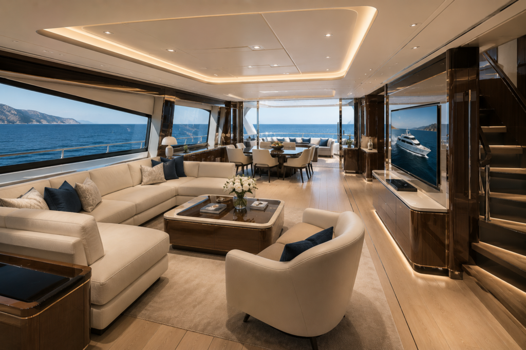 Marine-grade aluminum honeycomb furniture for yacht interior applications