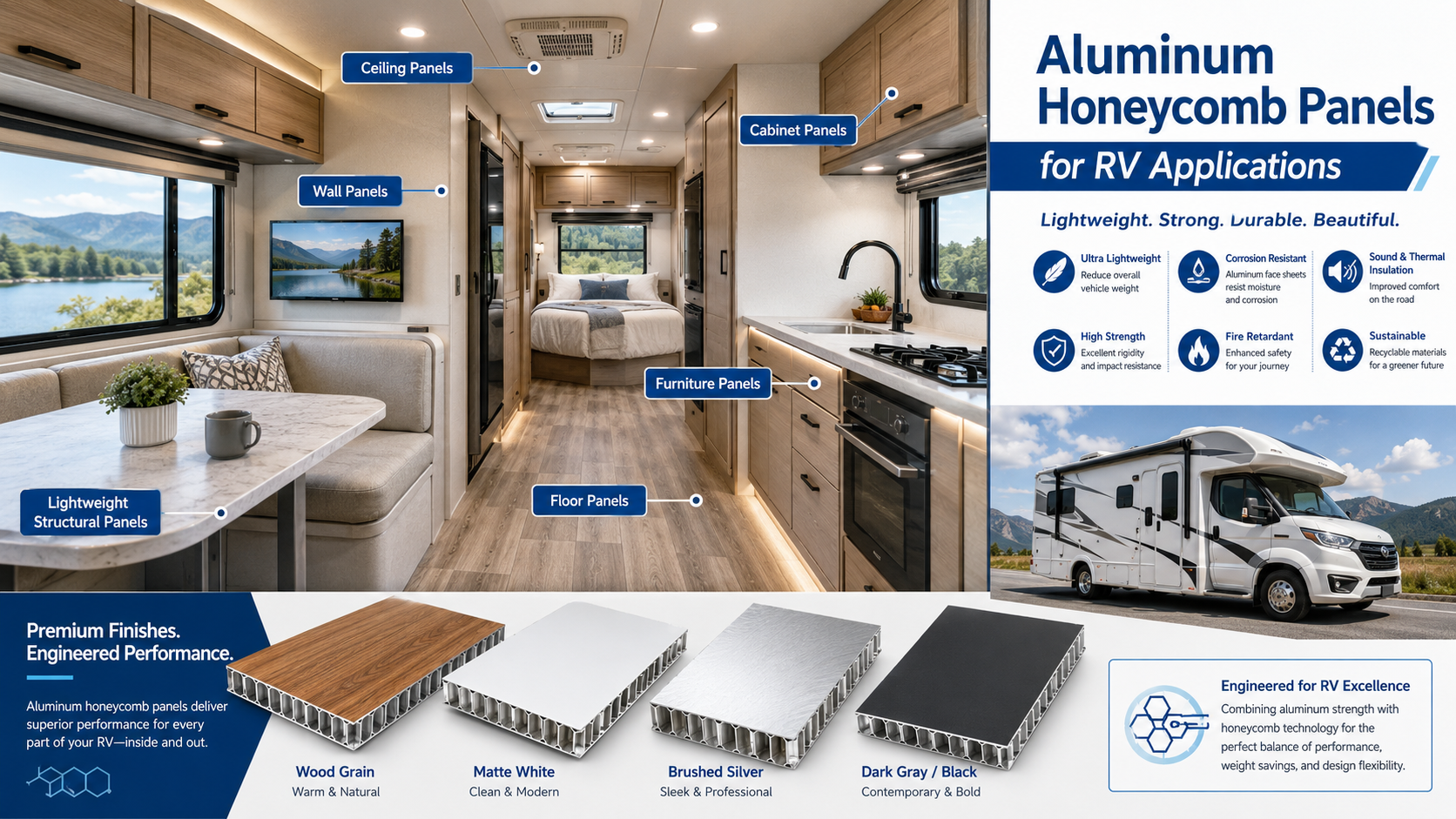 Aluminum honeycomb panels used in RV interior applications