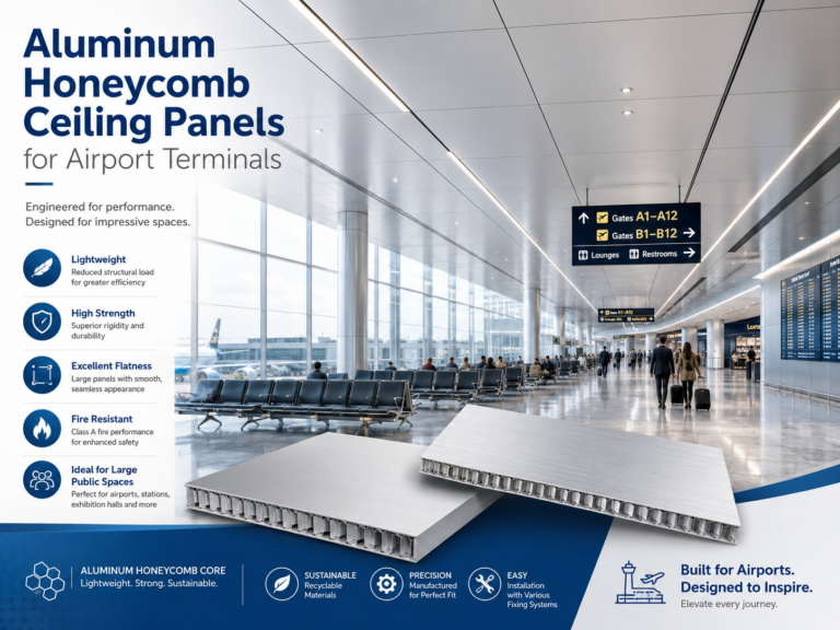 Aluminum Honeycomb Ceiling Panels for Airports and Railway Stations | CHINA PANDA PANEL Aluminum honeycomb ceiling panels for airport terminals
