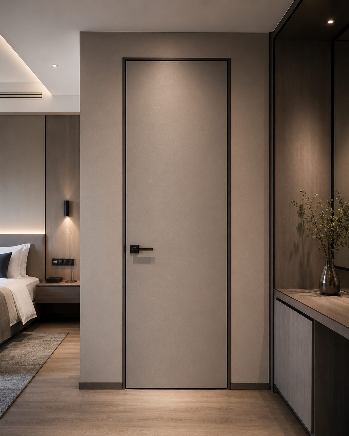 Aluminum honeycomb door panel for hotel room and commercial interior project