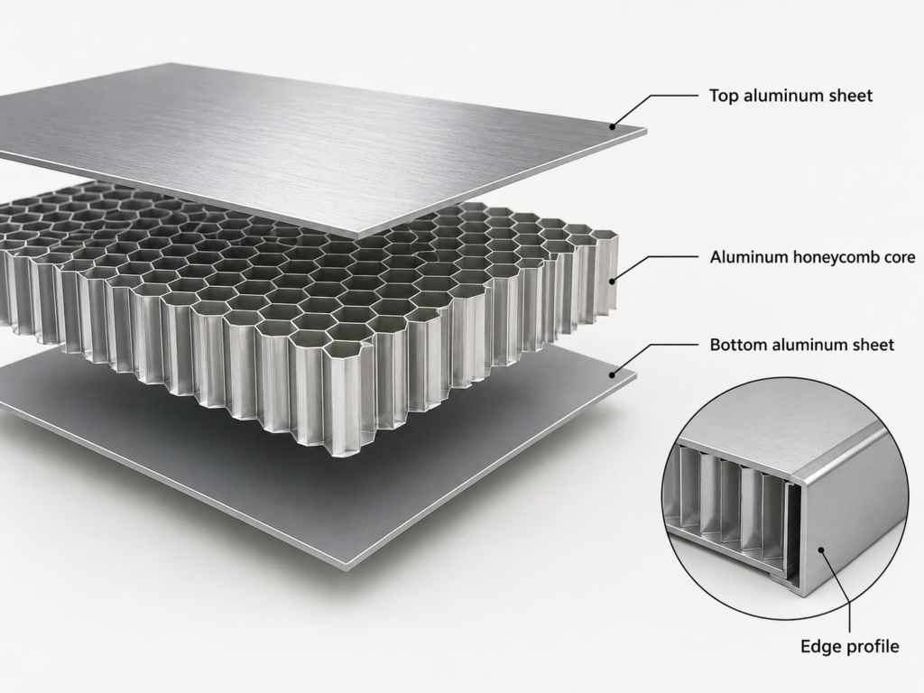 Aluminum honeycomb ceiling panel structure