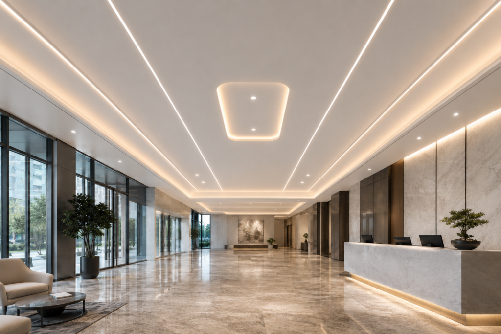Aluminum honeycomb ceiling panels for commercial building projects