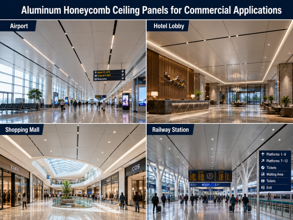 Aluminum honeycomb ceiling panels for commercial applications
