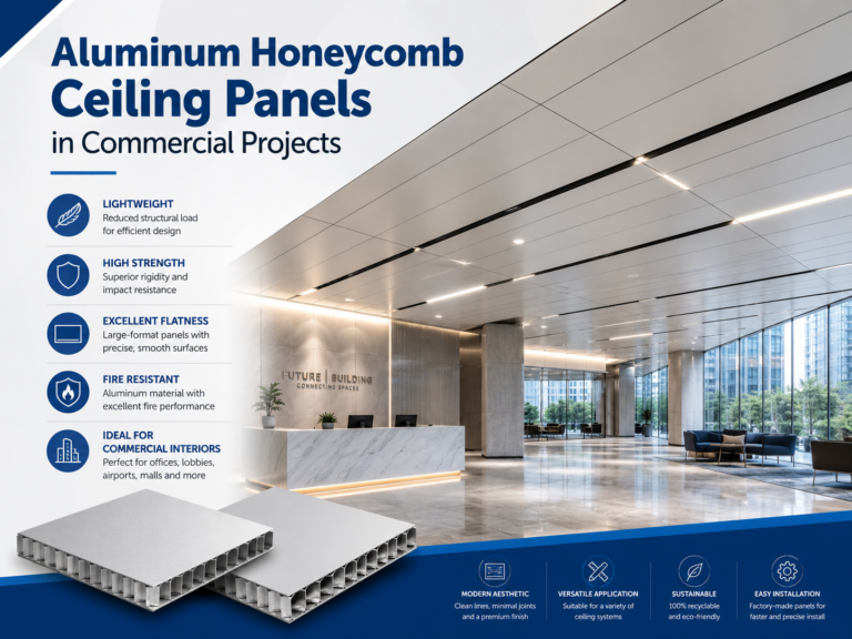 Aluminum honeycomb ceiling panels in commercial projects