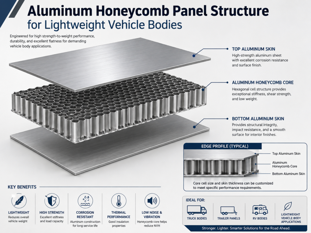 Aluminum honeycomb panel structure for lightweight vehicle bodies