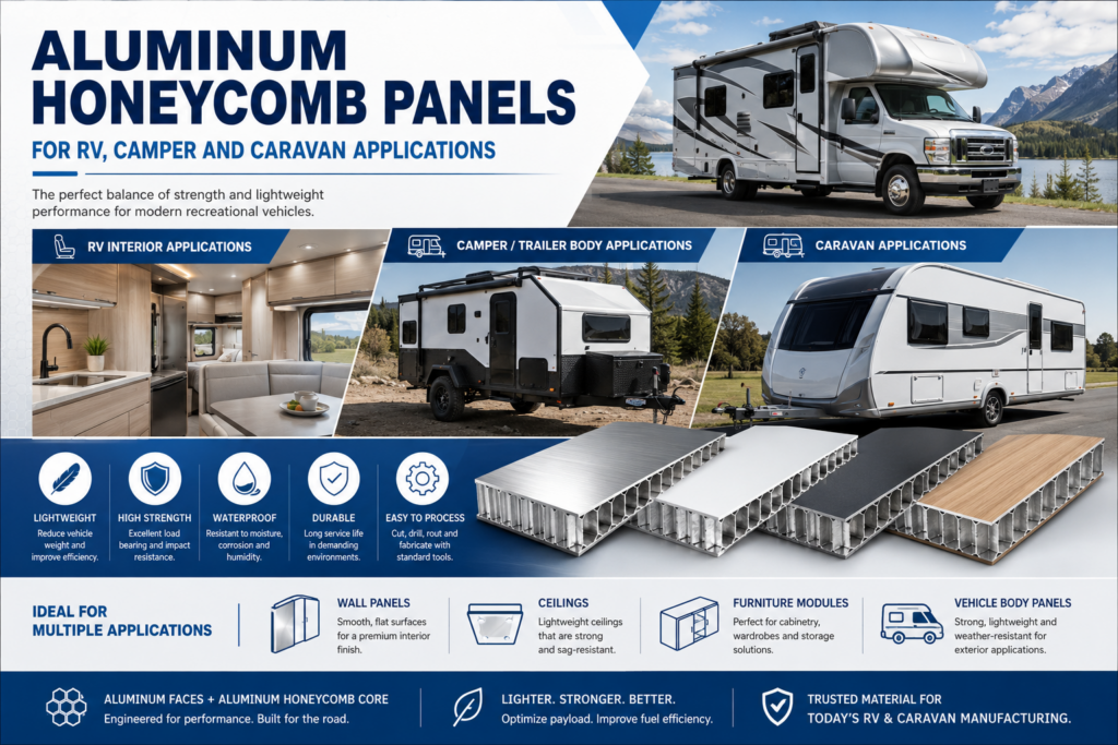 Aluminum honeycomb panels for RV camper and caravan applications