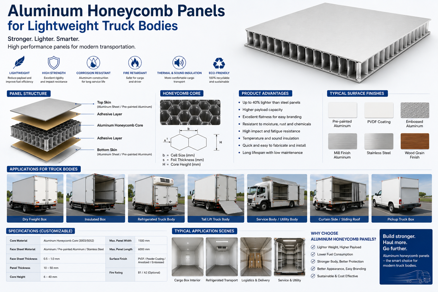 Aluminum honeycomb panels for lightweight truck bodies