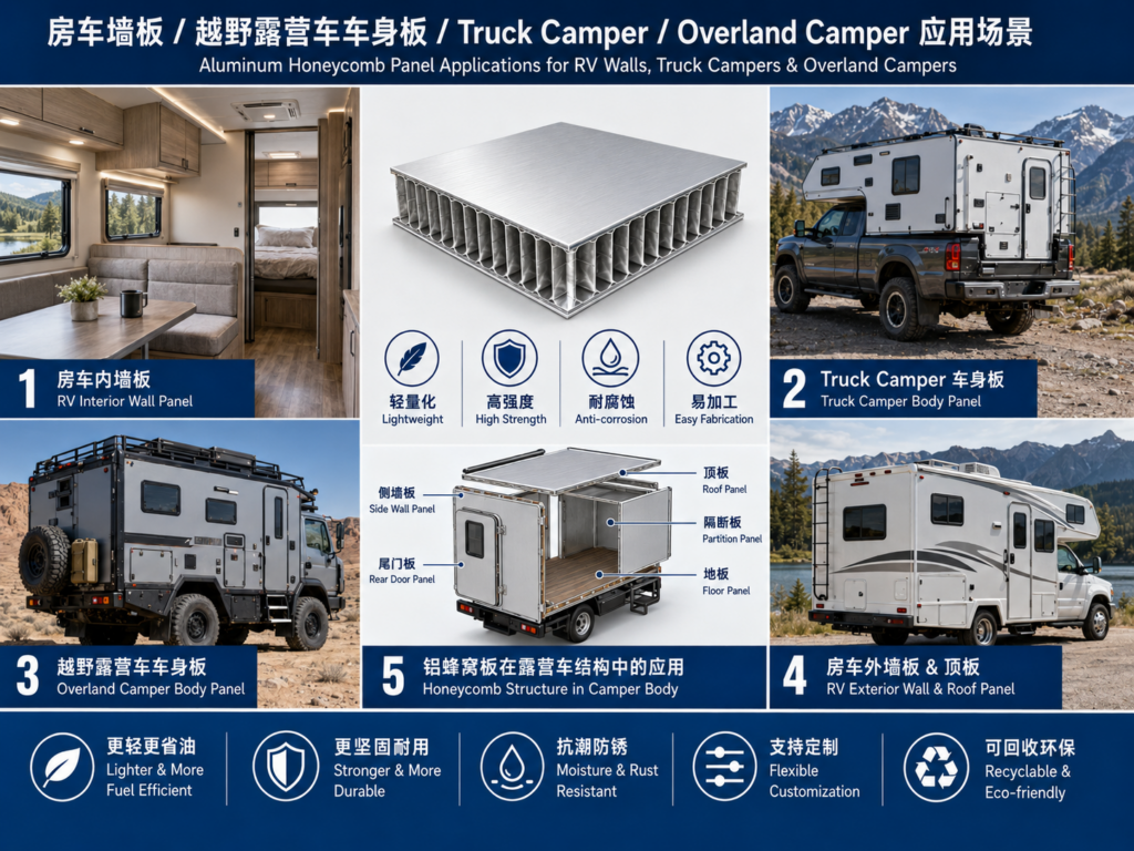 Aluminum honeycomb panel for RV camper and expedition vehicle body panels