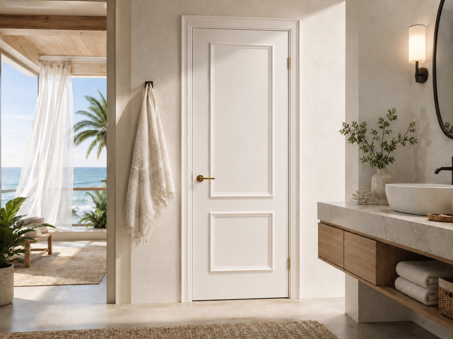 Waterproof aluminum interior door for bathroom hotel and coastal home applications