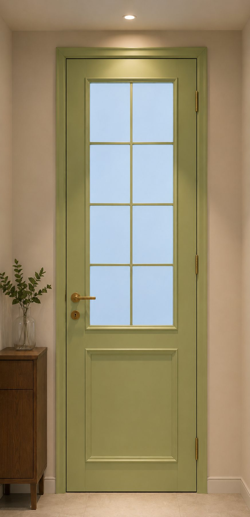 Waterproof aluminum honeycomb door panel for bathroom interior application
