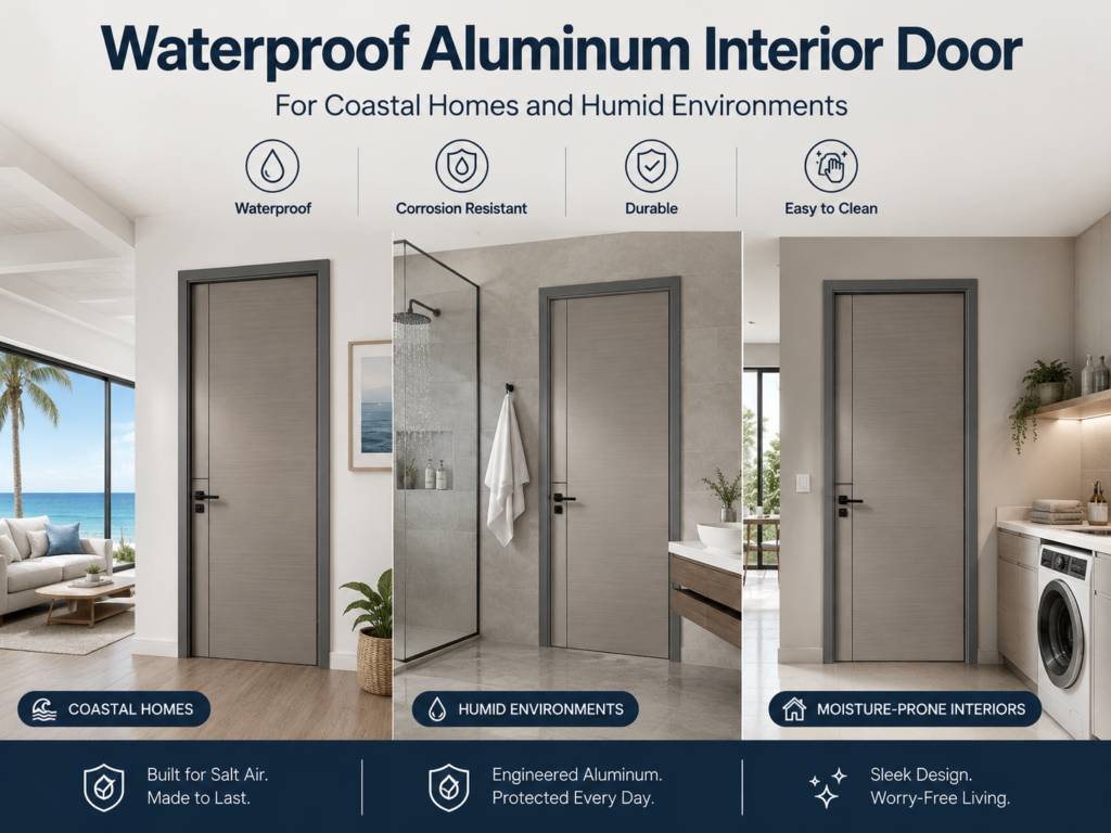 Waterproof aluminum interior door for coastal homes and humid environments