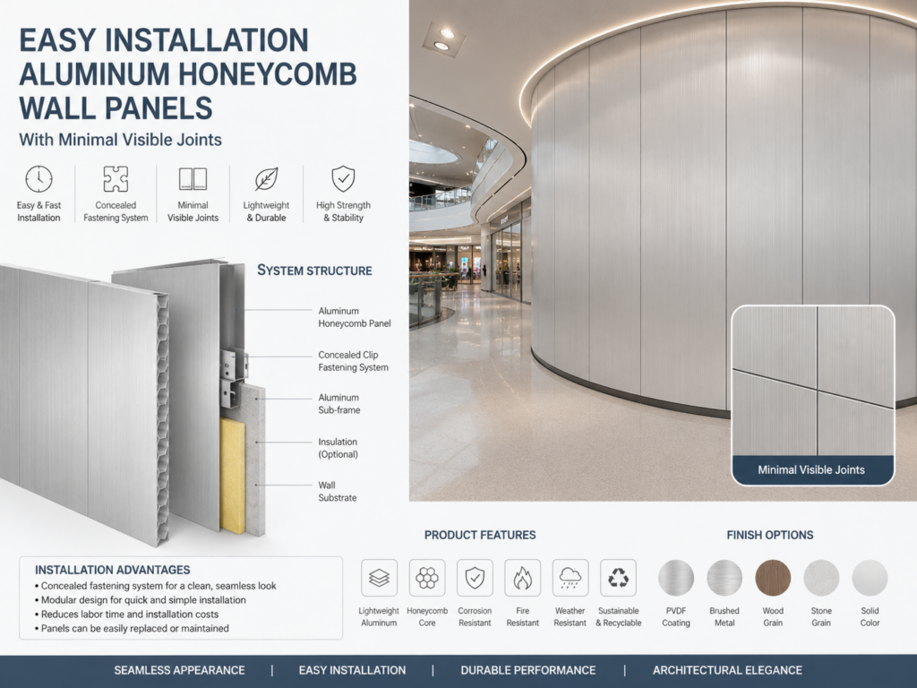 easy installation aluminum honeycomb wall panels with minimal visible joints