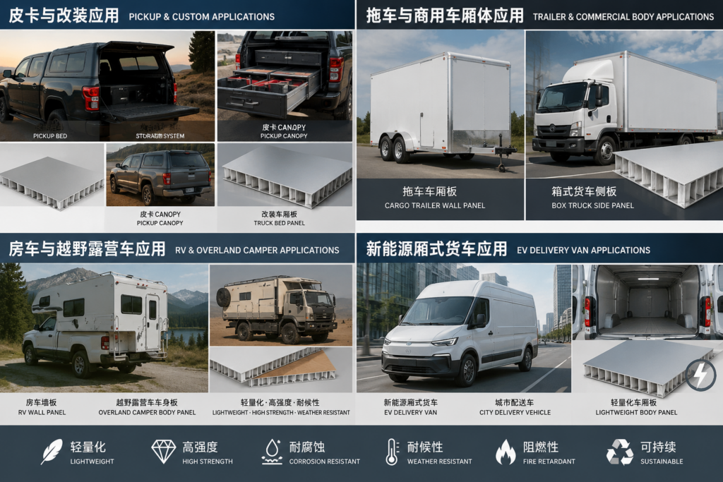 Lightweight aluminum honeycomb panel for electric commercial vehicle body panels