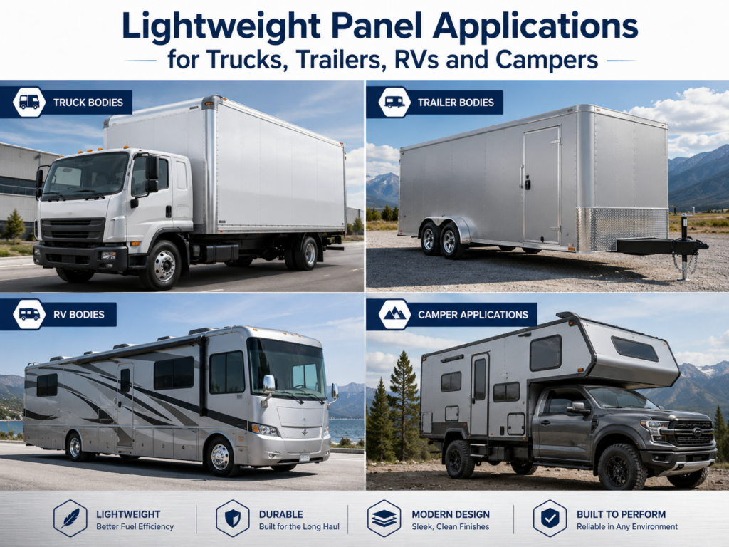 Lightweight panel applications for trucks trailers RVs and campers