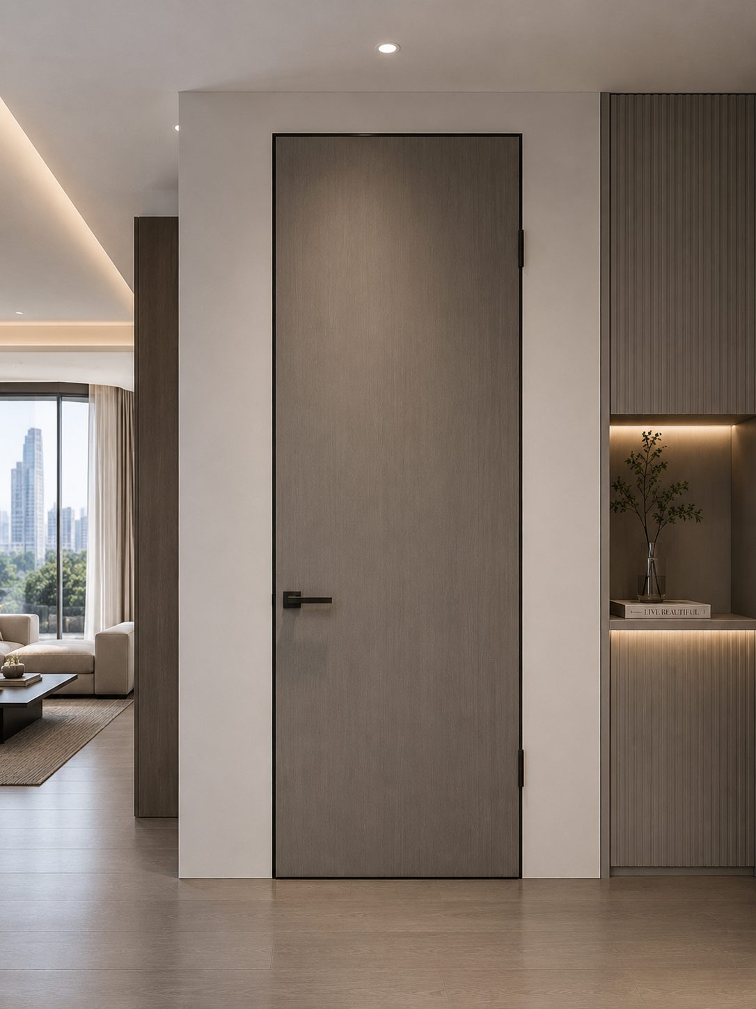 Minimalist hidden aluminum honeycomb door for modern interior design