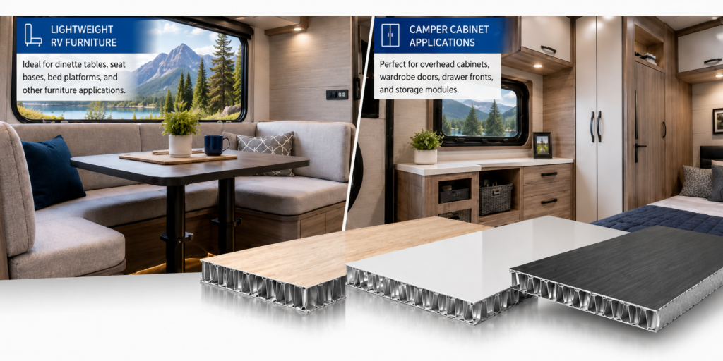 Aluminum honeycomb panels for RV furniture and camper cabinets