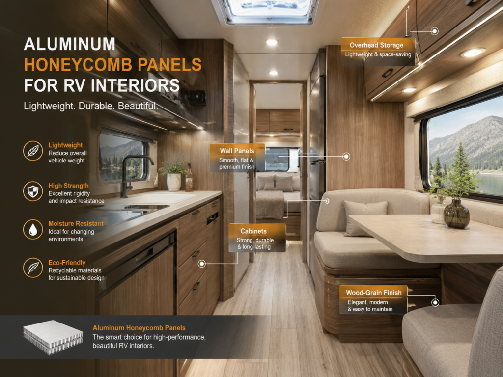 RV interior aluminum honeycomb panel wall and furniture application