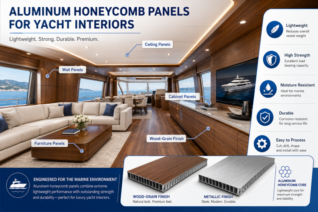 Yacht interior aluminum honeycomb panel for lightweight marine furniture and walls