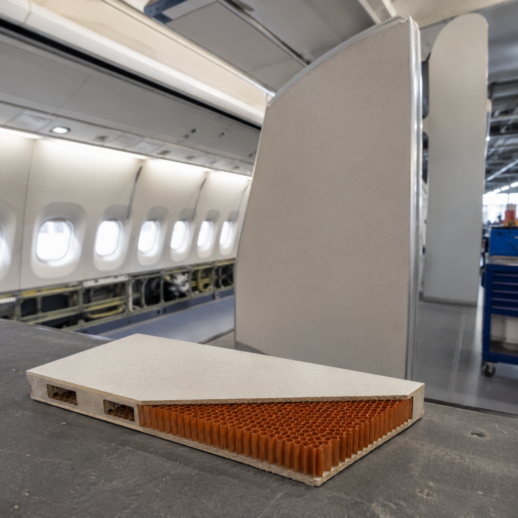 Aerospace composite panel using aramid honeycomb core