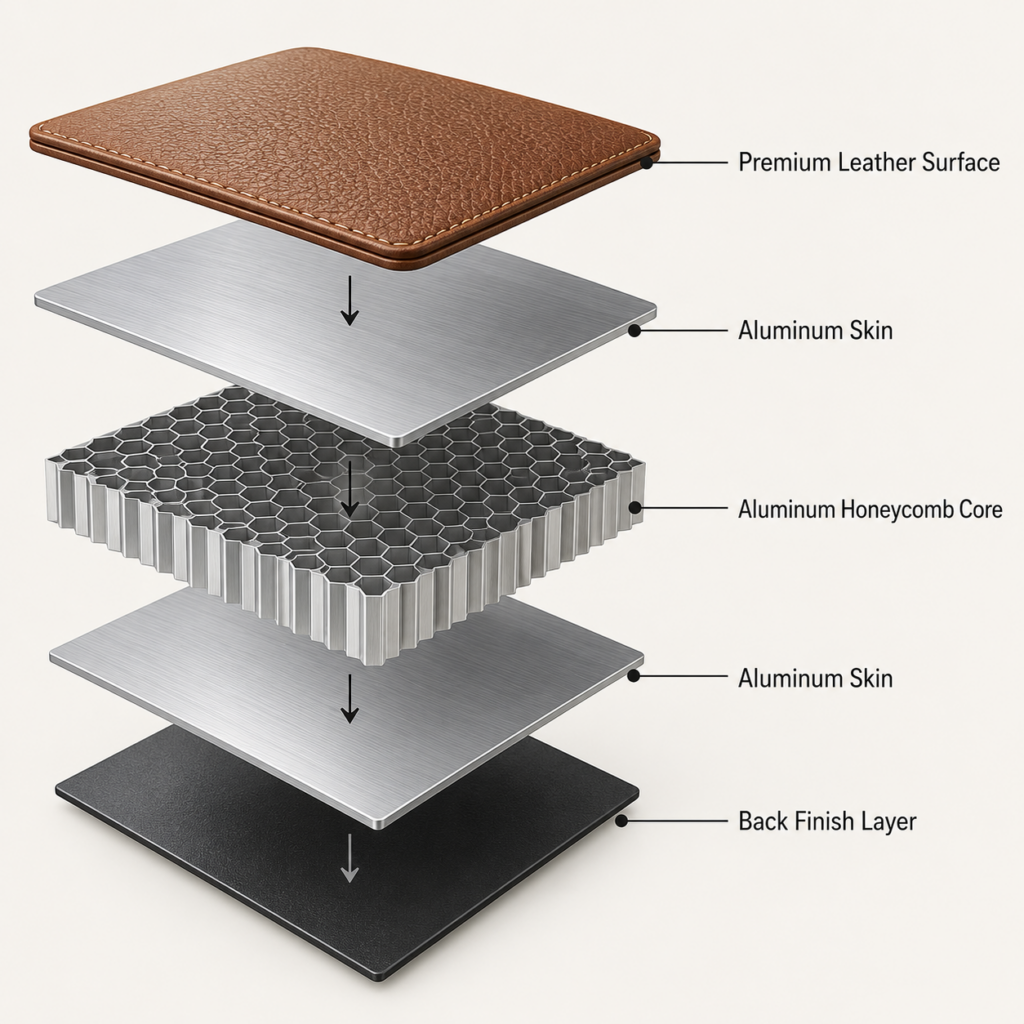 Aluminum honeycomb leather panel structure