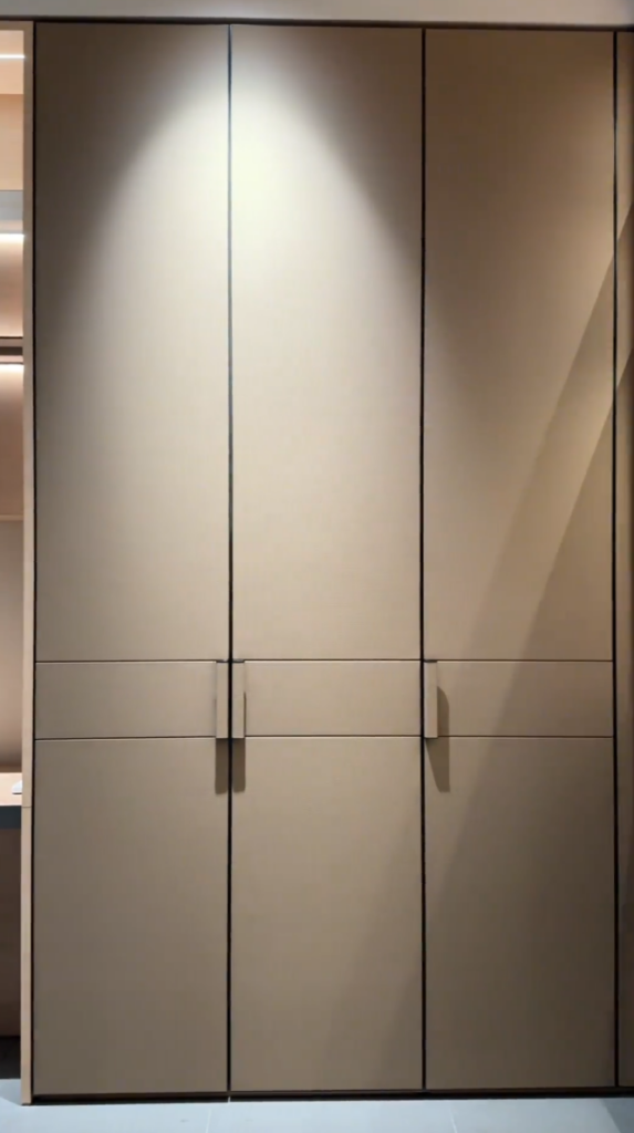 Leather wardrobe door panel for luxury bedroom